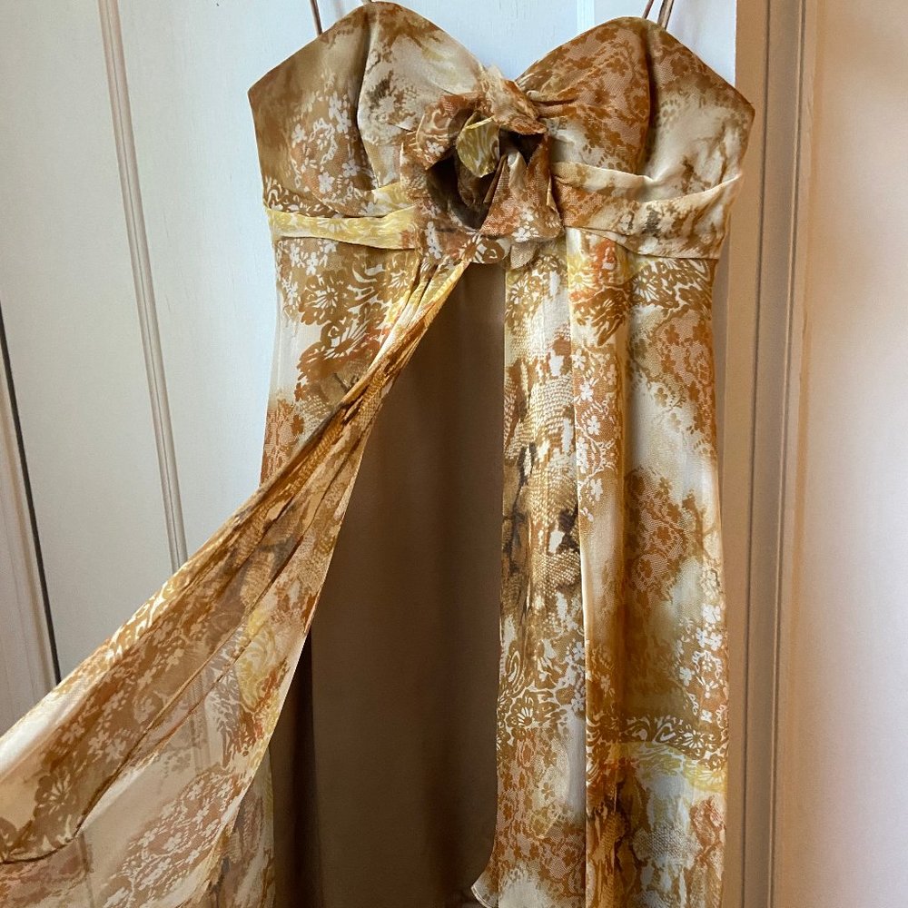 Badgley Mischka Golden Chiffon Cocktail Dress